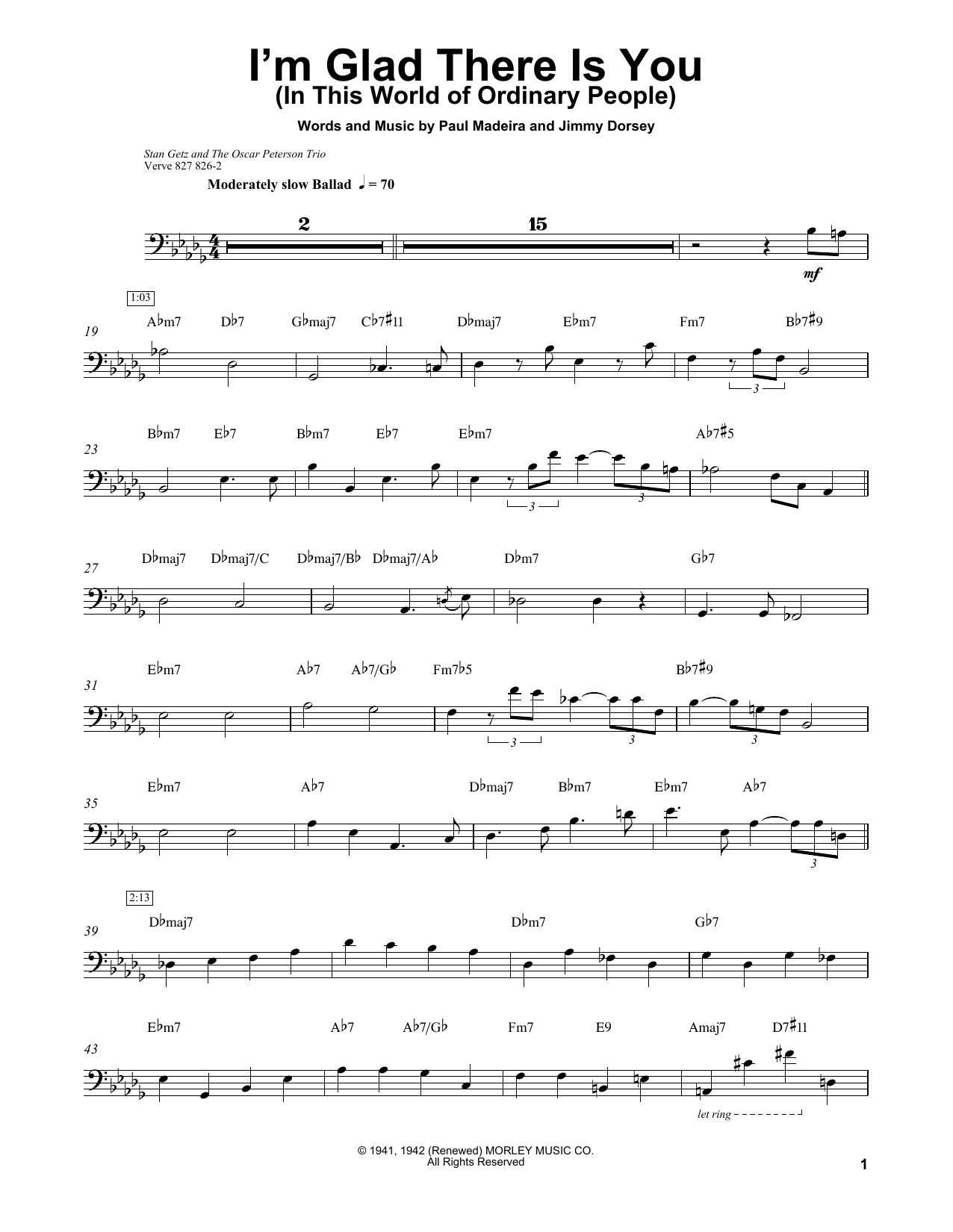 Ray Brown I'm Glad There Is You (In This World Of Ordinary People) sheet music notes and chords. Download Printable PDF.