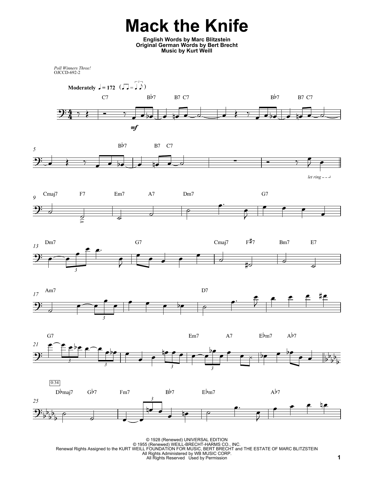 Ray Brown Mack The Knife sheet music notes and chords. Download Printable PDF.