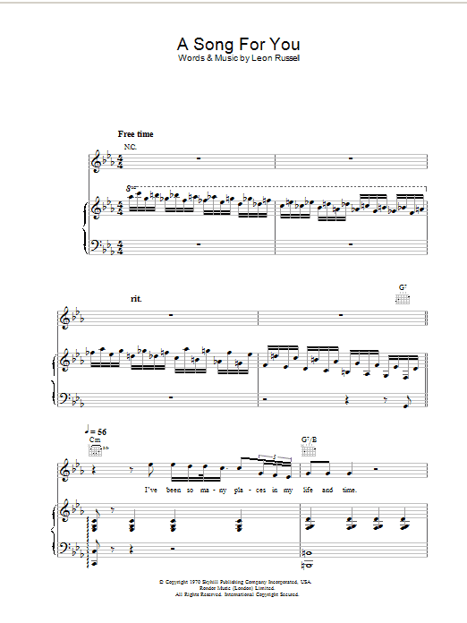 Ray Charles A Song For You sheet music notes and chords. Download Printable PDF.