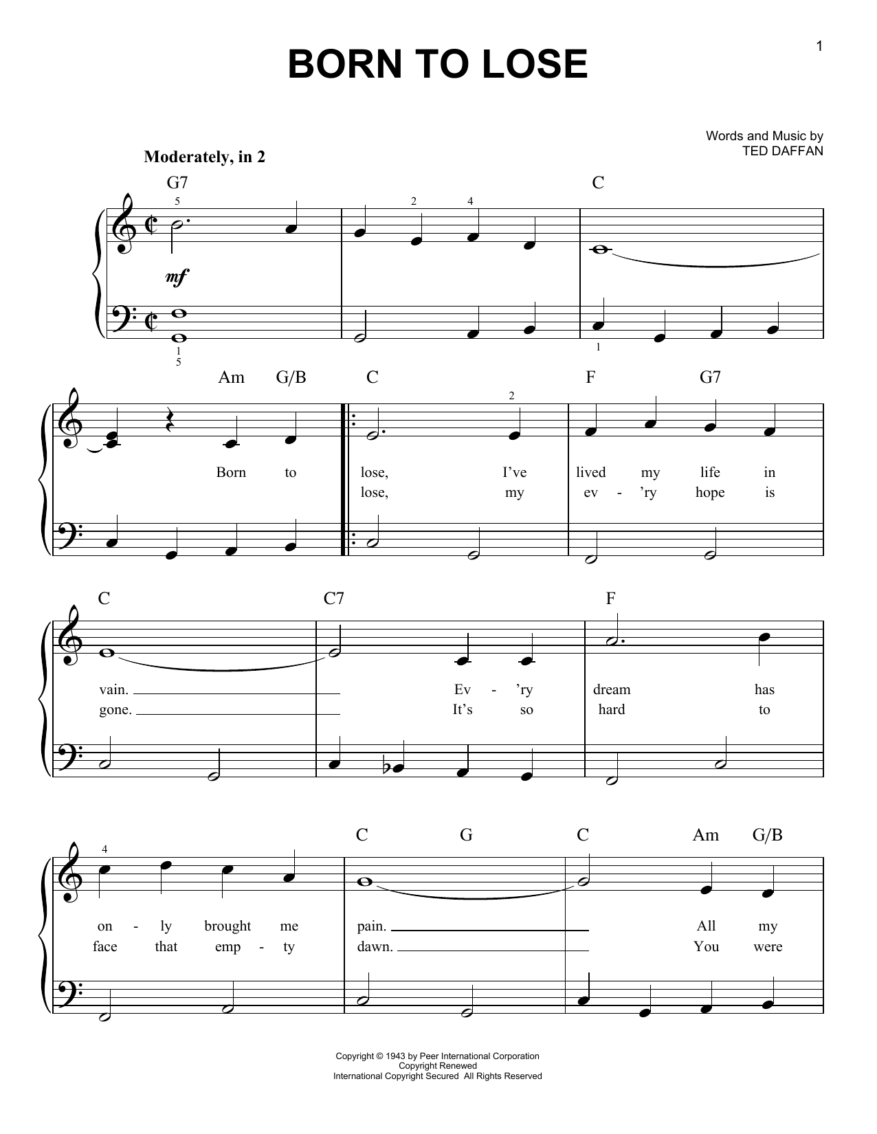 Ray Charles Born To Lose sheet music notes and chords. Download Printable PDF.