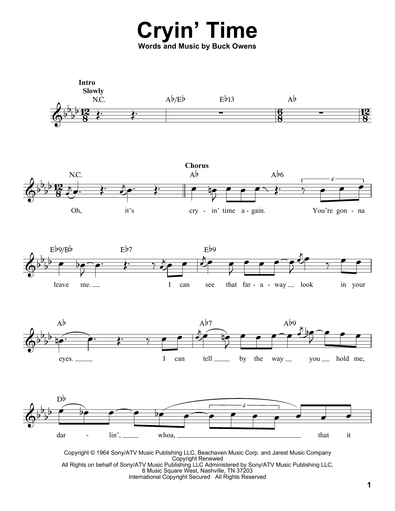 Learn to play Ray Charles Cryin' Time sheet music for Pro Vocal in minutes. Price: 6.9900$ Ray Charles Cryin' Time sheet music notes and chords arranged for Pro Vocal