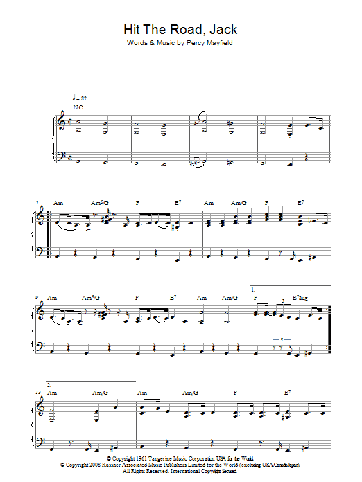 Ray Charles Hit The Road Jack sheet music notes and chords. Download Printable PDF.