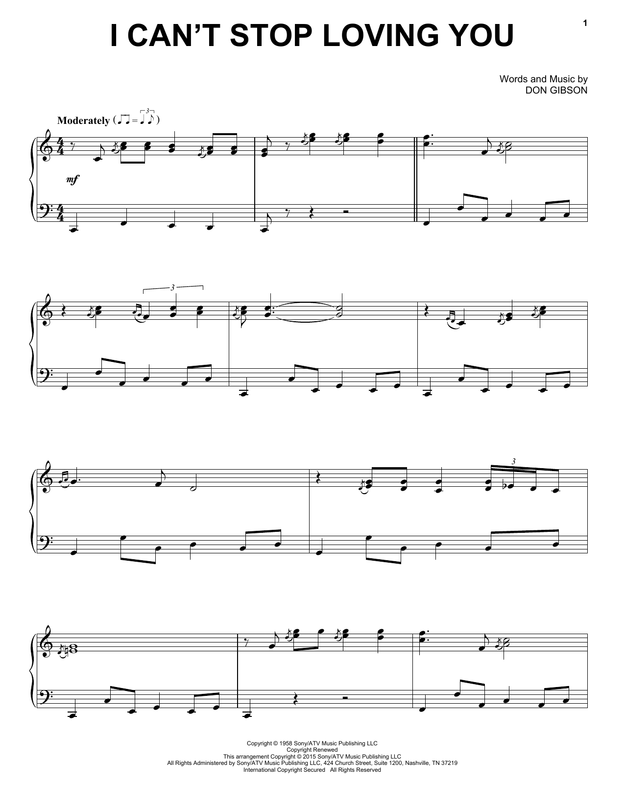 Ray Charles I Can't Stop Loving You sheet music notes and chords. Download Printable PDF.