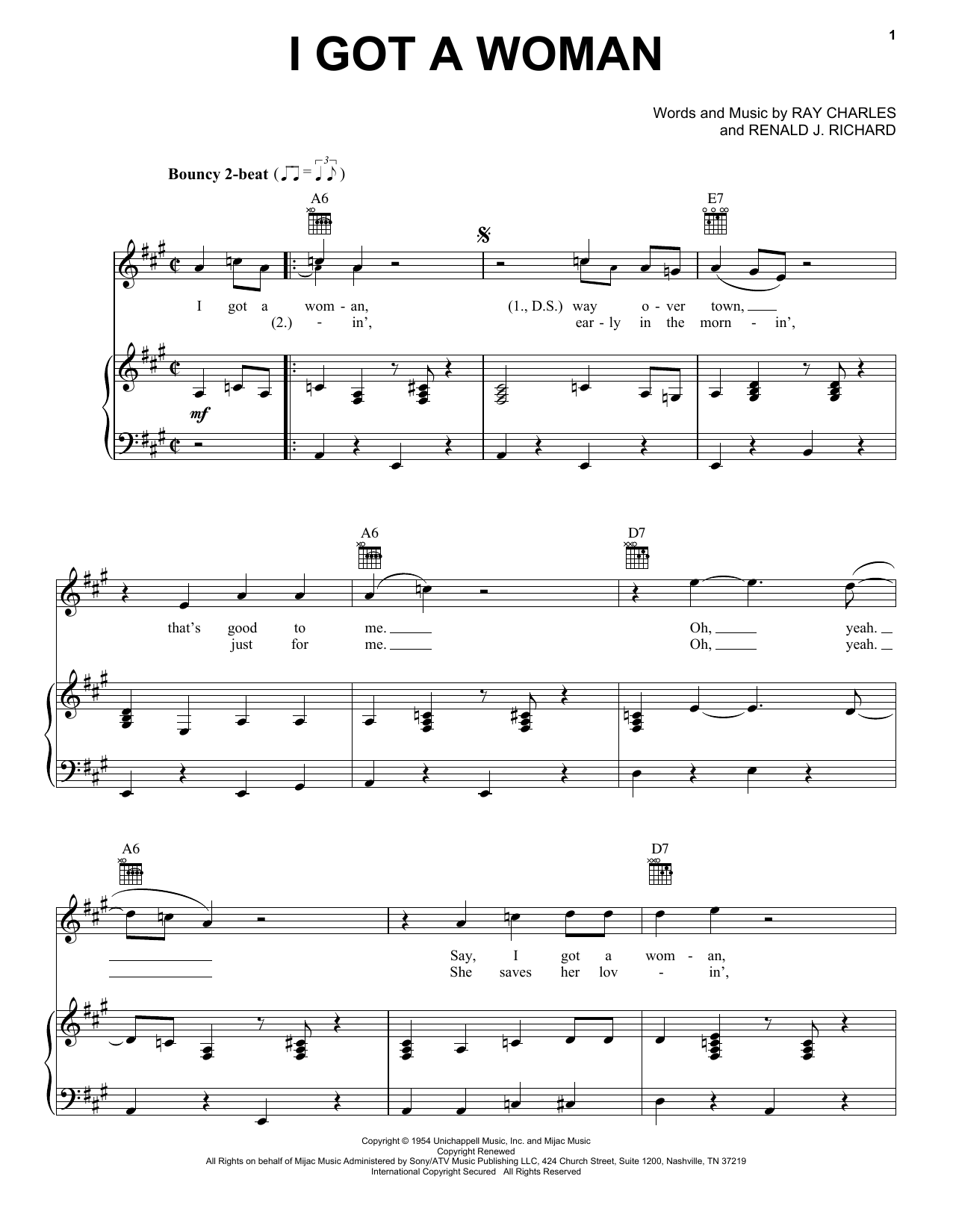 Ray Charles I Got A Woman sheet music notes and chords. Download Printable PDF.