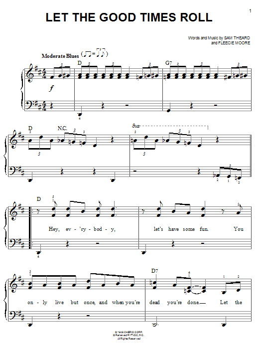 Ray Charles Let The Good Times Roll sheet music notes and chords arranged for Piano, Vocal & Guitar Chords (Right-Hand Melody)