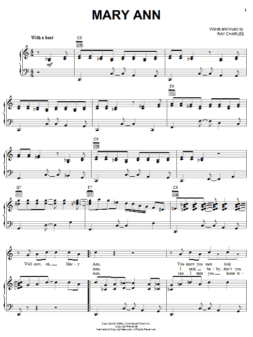 Ray Charles Mary Ann sheet music notes and chords. Download Printable PDF.