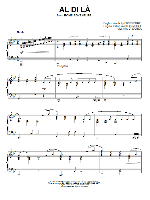 Learn to play Ray Charles Singers Al Di La sheet music for Piano Solo in minutes. Price: 7.8900$ Ray Charles Singers Al Di La sheet music notes and chords arranged for Piano Solo