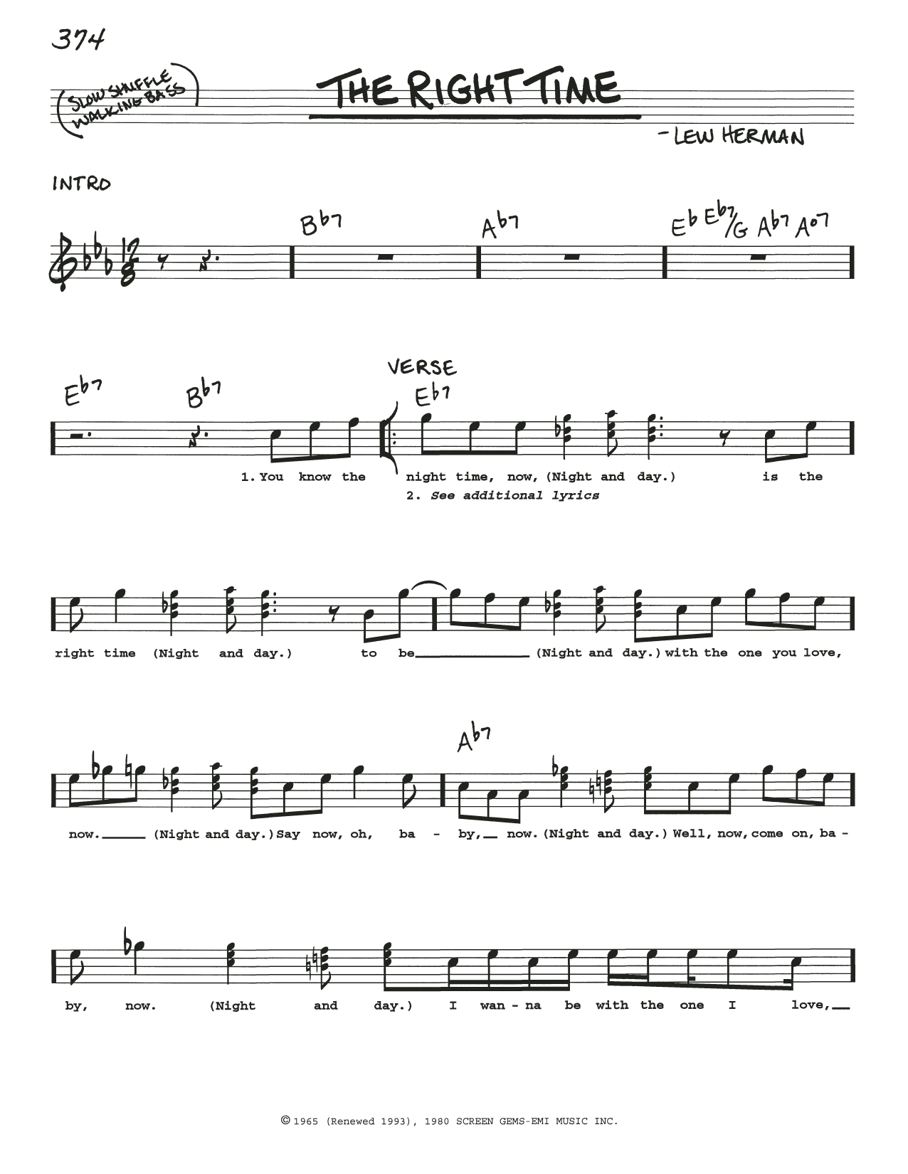 Ray Charles The Right Time sheet music notes and chords. Download Printable PDF.