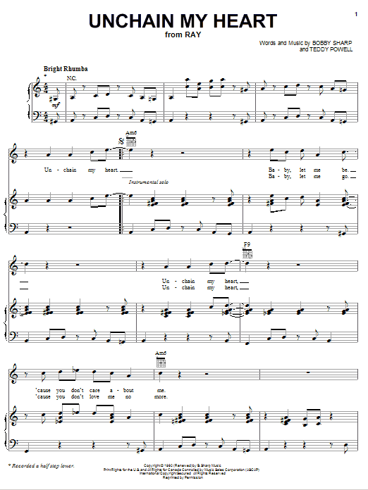 Ray Charles Unchain My Heart sheet music notes and chords. Download Printable PDF.