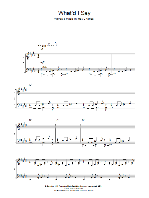 Ray Charles What'd I Say sheet music notes and chords. Download Printable PDF.