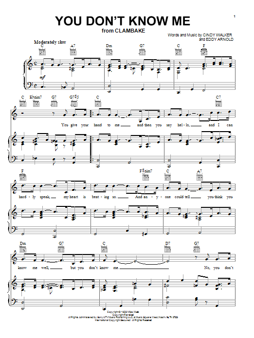 Ray Charles You Don't Know Me sheet music notes and chords. Download Printable PDF.