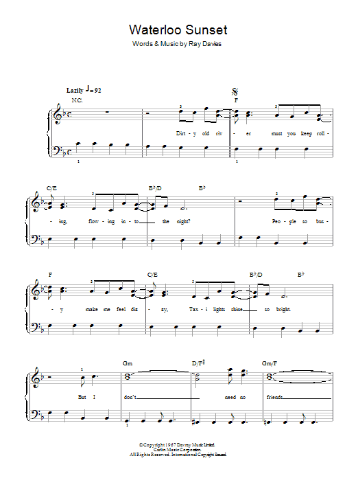 Ray Davies Waterloo Sunset sheet music notes and chords. Download Printable PDF.