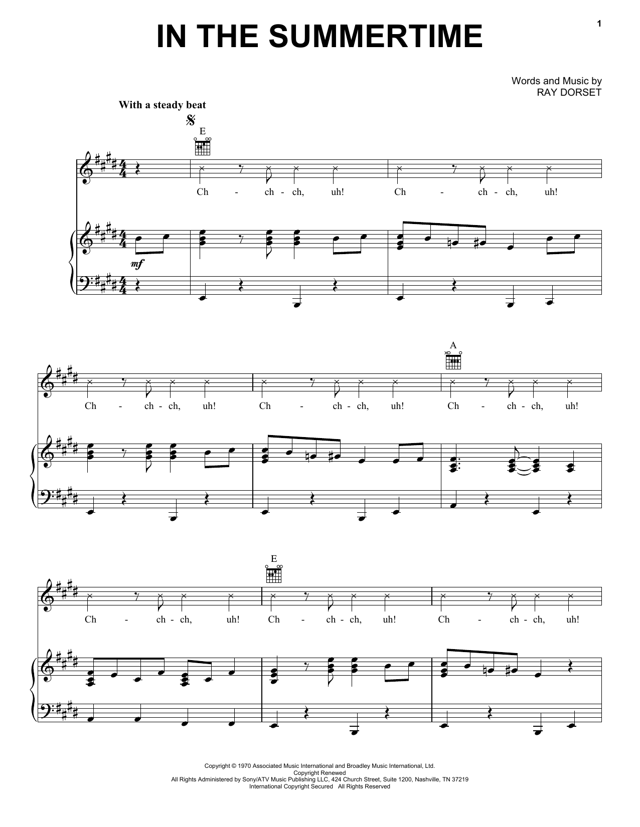 Learn to play Ray Dorset In The Summertime sheet music for Piano, Vocal & Guitar Chords (Right-Hand Melody) in minutes. Price: 7.8900$ Ray Dorset In The Summertime sheet music notes and chords arranged for Piano, Vocal & Guitar Chords (Right-Hand Melody)