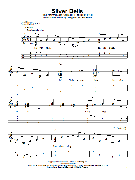 Ray Evans Silver Bells sheet music notes and chords. Download Printable PDF.