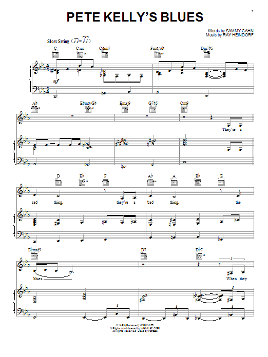 Learn to play Ray Heindorf Pete Kelly's Blues sheet music for Piano, Vocal & Guitar Chords (Right-Hand Melody) in minutes. Price: 7.8900$ Ray Heindorf Pete Kelly's Blues sheet music notes and chords arranged for Piano, Vocal & Guitar Chords (Right-Hand Melody)