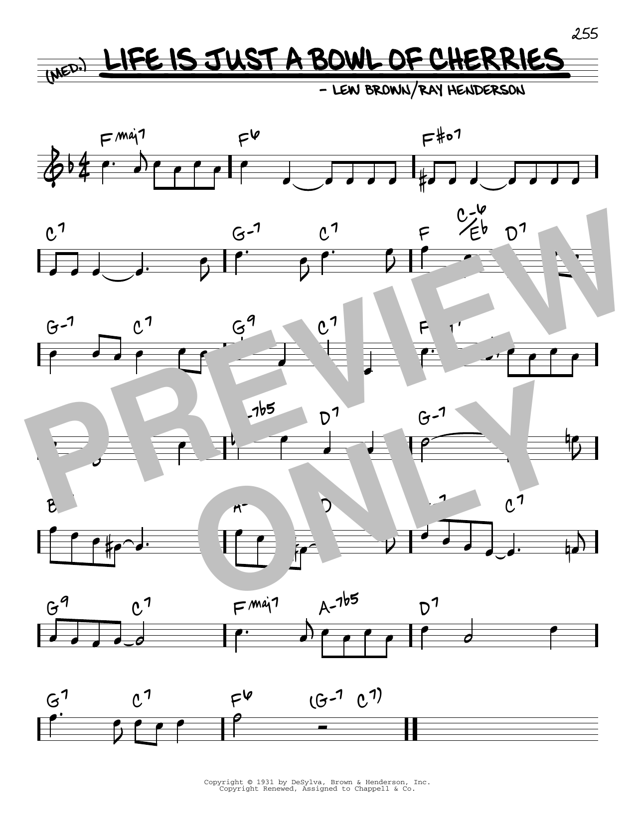 Learn to play Ray Henderson and Lew Brown Life Is Just A Bowl Of Cherries sheet music for Real Book – Melody & Chords in minutes. Price: 5.9900$ Ray Henderson and Lew Brown Life Is Just A Bowl Of Cherries sheet music notes and chords arranged for Real Book – Melody & Chords