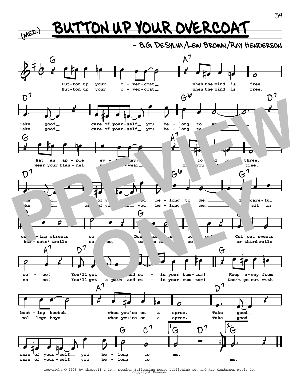 Learn to play Ray Henderson Button Up Your Overcoat (High Voice) (from Follow Thru) sheet music for Real Book – Melody, Lyrics & Chords in minutes. Price: 5.9900$ Ray Henderson Button Up Your Overcoat (High Voice) (from Follow Thru) sheet music notes and chords arranged for Real Book – Melody, Lyrics & Chords
