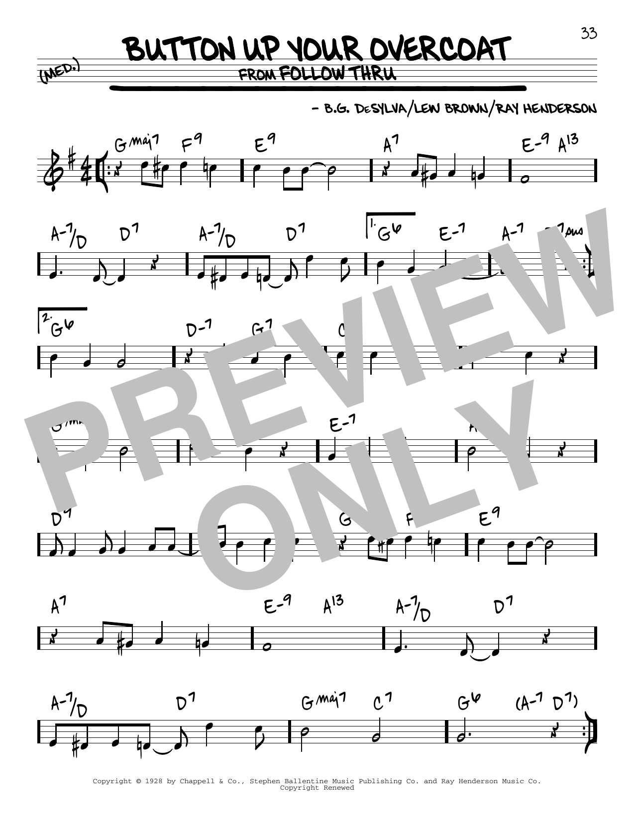Learn to play Ray Henderson Button Up Your Overcoat sheet music for Real Book – Melody & Chords in minutes. Price: 5.9900$ Ray Henderson Button Up Your Overcoat sheet music notes and chords arranged for Real Book – Melody & Chords