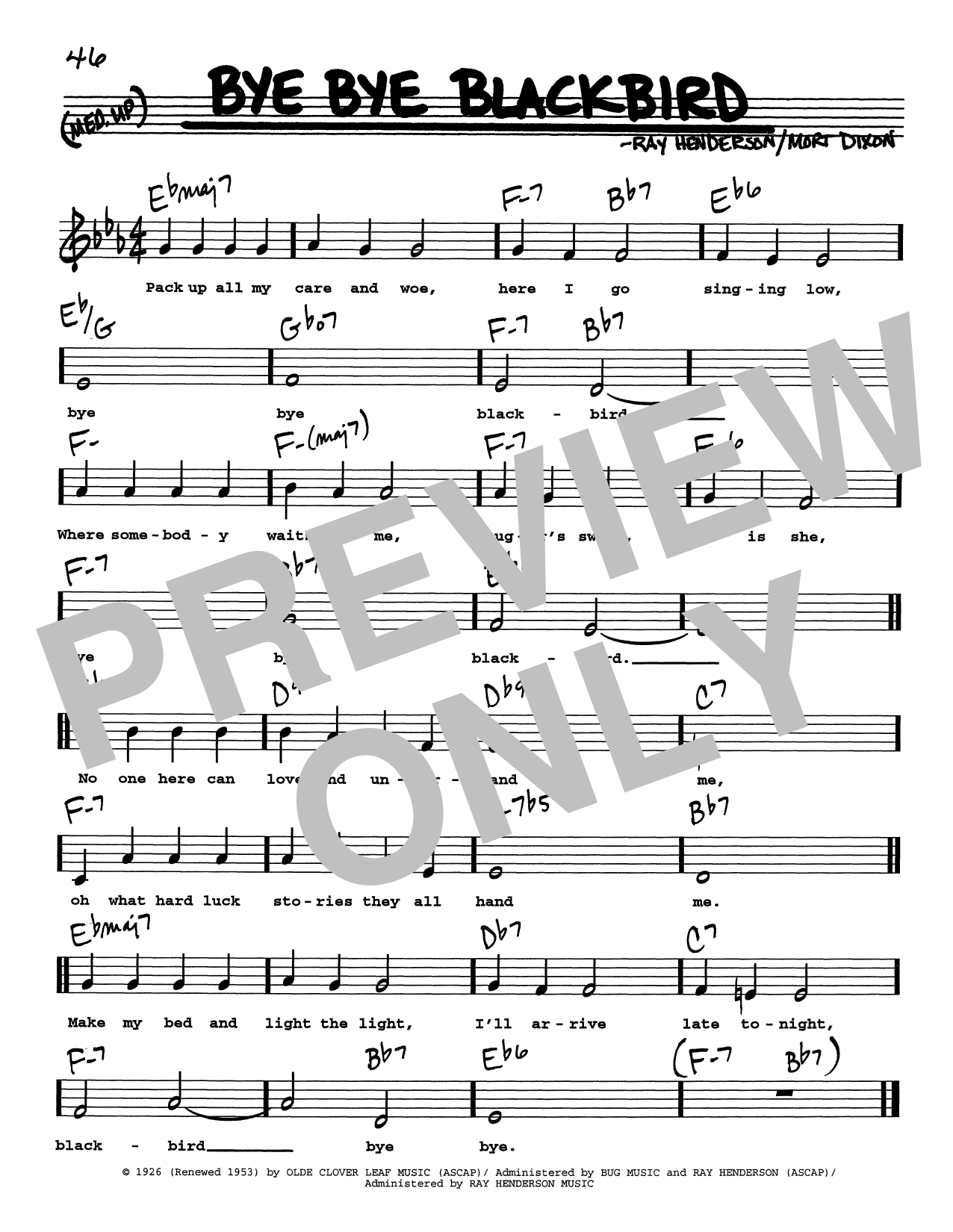 Ray Henderson Bye Bye Blackbird (Low Voice) sheet music notes and chords. Download Printable PDF.