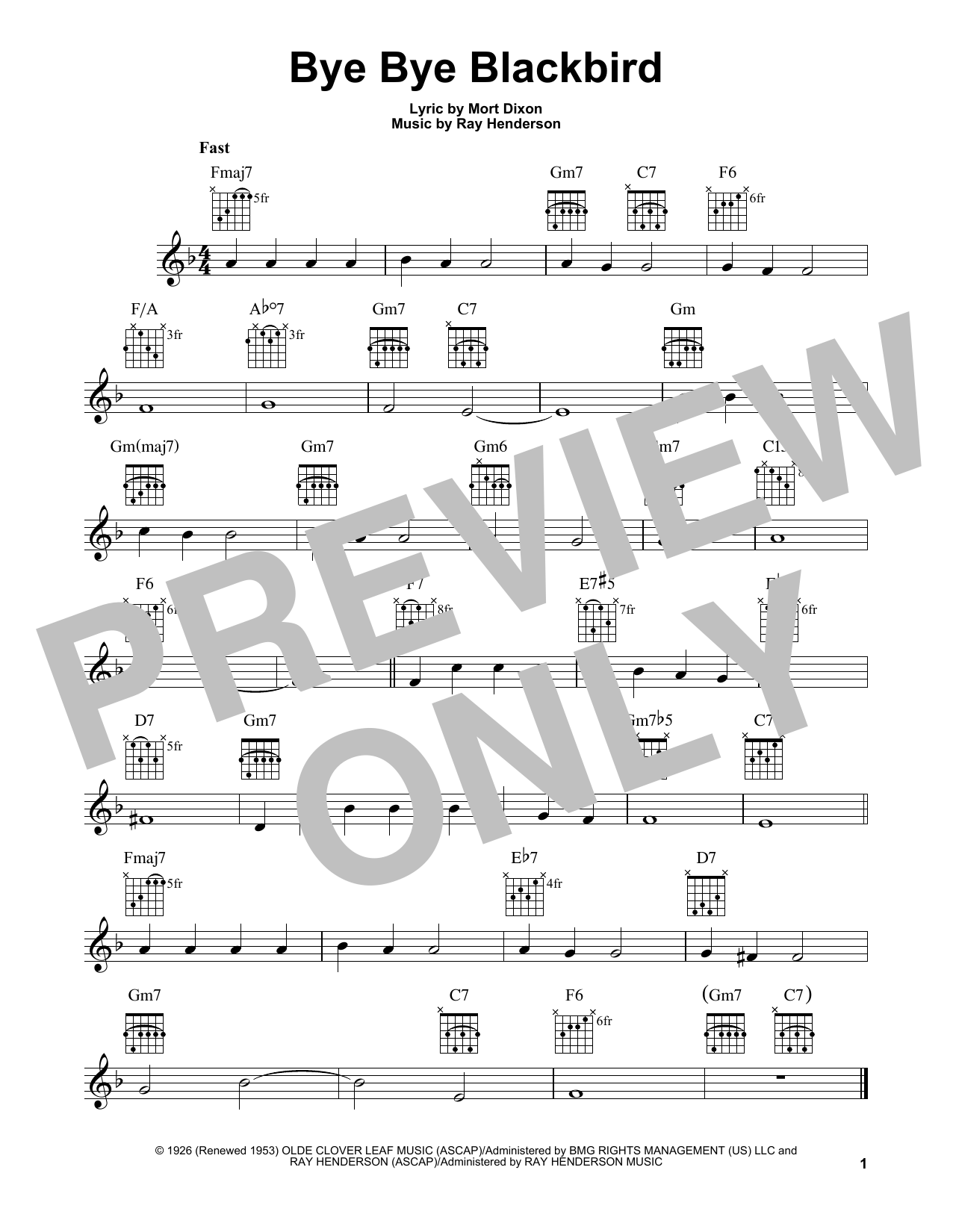 Ray Henderson Bye Bye Blackbird sheet music notes and chords. Download Printable PDF.