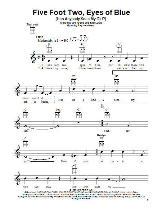 Ray Henderson Five Foot Two, Eyes Of Blue (Has Anybody Seen My Girl?) sheet music notes and chords arranged for Banjo Tab