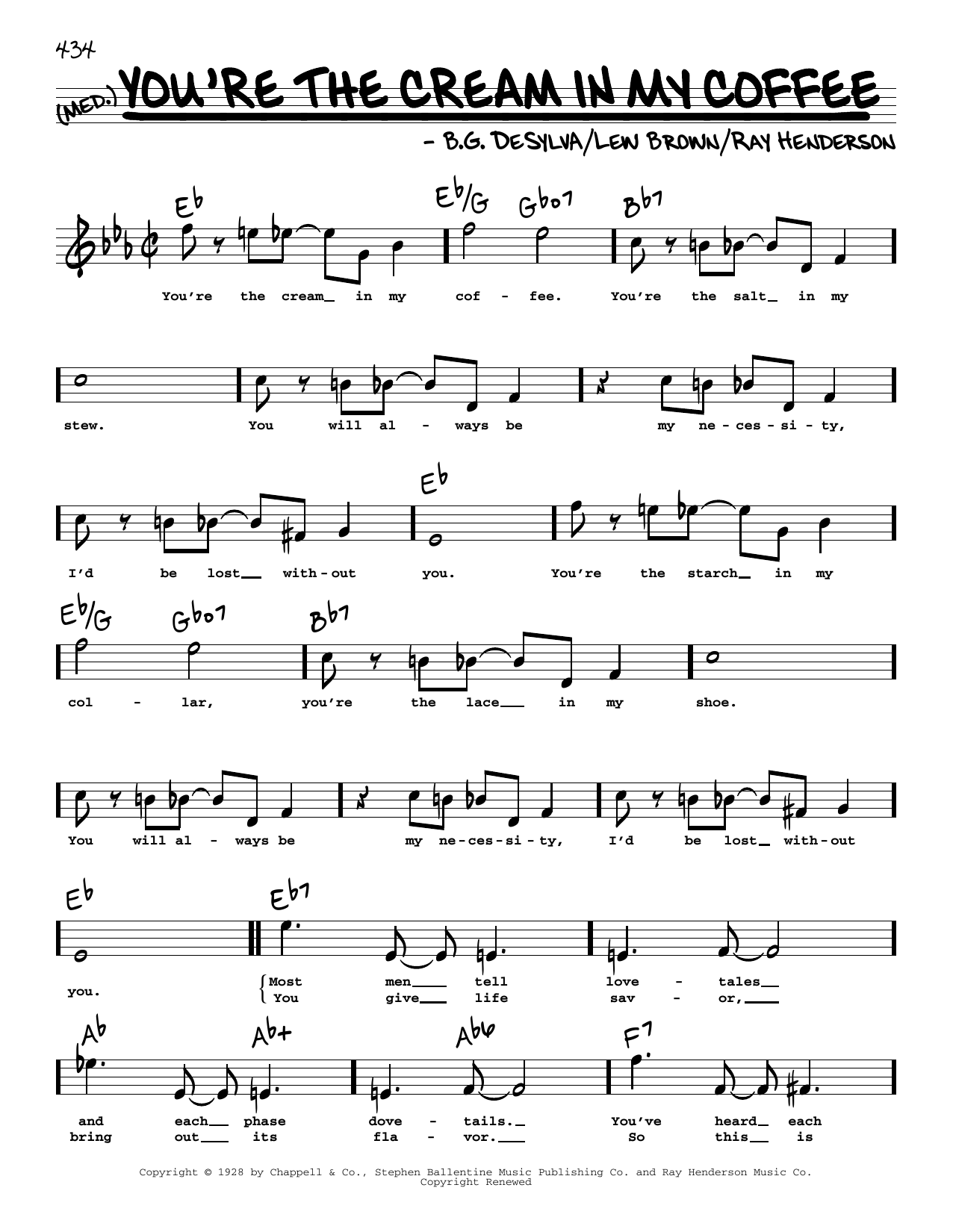 Learn to play Ray Henderson You're The Cream In My Coffee (High Voice) (from Hold Everything) sheet music for Real Book – Melody, Lyrics & Chords in minutes. Price: 5.9900$ Ray Henderson You're The Cream In My Coffee (High Voice) (from Hold Everything) sheet music notes and chords arranged for Real Book – Melody, Lyrics & Chords