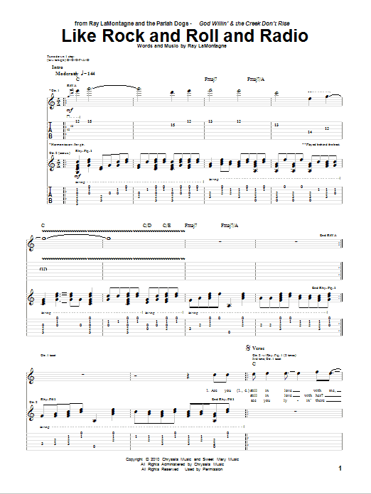 Ray LaMontagne and The Pariah Dogs Like Rock And Roll And Radio sheet music notes and chords arranged for Guitar Tab