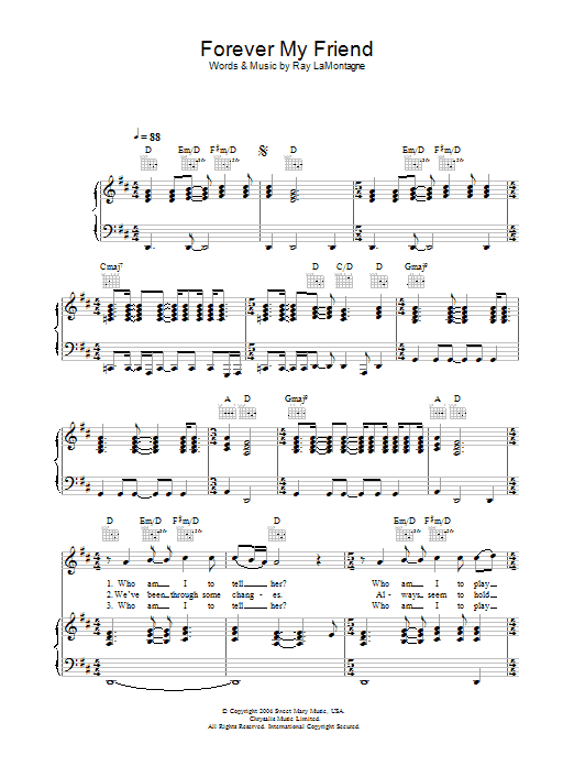 Learn to play Ray LaMontagne Forever My Friend sheet music for Guitar Tab in minutes. Price: 7.8900$ Ray LaMontagne Forever My Friend sheet music notes and chords arranged for Guitar Tab