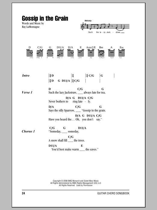 Ray LaMontagne Gossip In The Grain sheet music notes and chords arranged for Guitar Chords/Lyrics