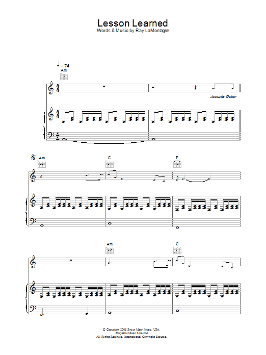 Ray LaMontagne Lesson Learned sheet music notes and chords arranged for Piano, Vocal & Guitar Chords