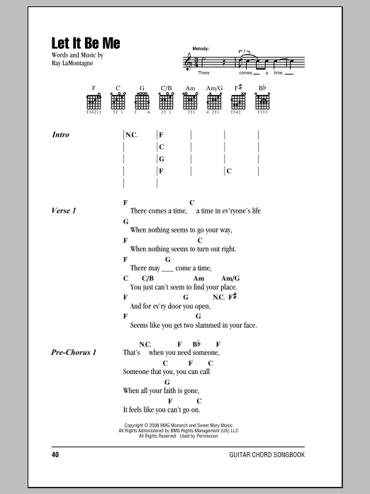 Learn to play Ray LaMontagne Let It Be Me sheet music for Guitar Chords/Lyrics in minutes. Price: 4.4900$ Ray LaMontagne Let It Be Me sheet music notes and chords arranged for Guitar Chords/Lyrics