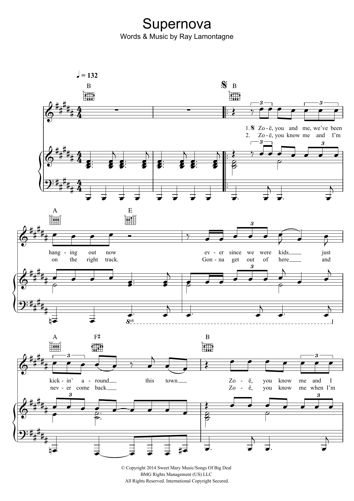 Learn to play Ray LaMontagne Supernova sheet music for Piano, Vocal & Guitar Chords in minutes. Price: 7.8900$ Ray LaMontagne Supernova sheet music notes and chords arranged for Piano, Vocal & Guitar Chords