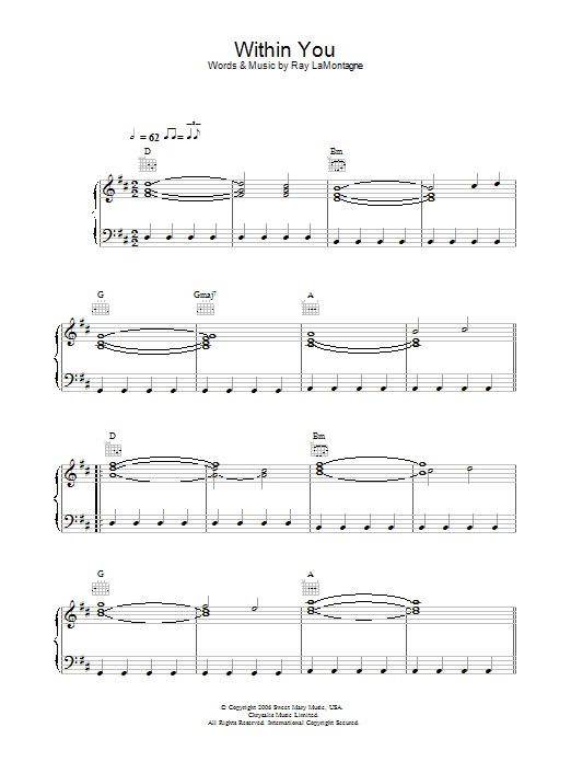 Ray LaMontagne Within You sheet music notes and chords arranged for Piano, Vocal & Guitar Chords