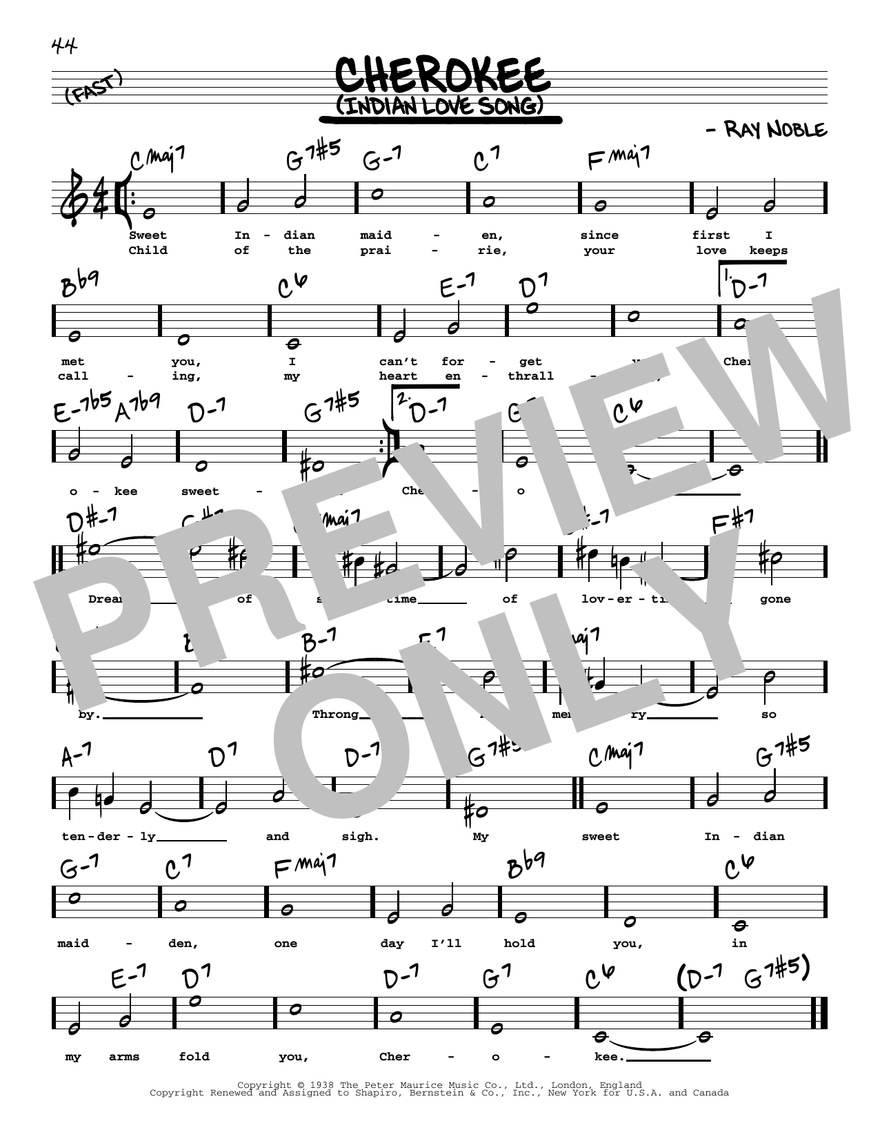 Ray Noble And His Orchestra Cherokee (Indian Love Song) (High Voice) sheet music notes and chords. Download Printable PDF.