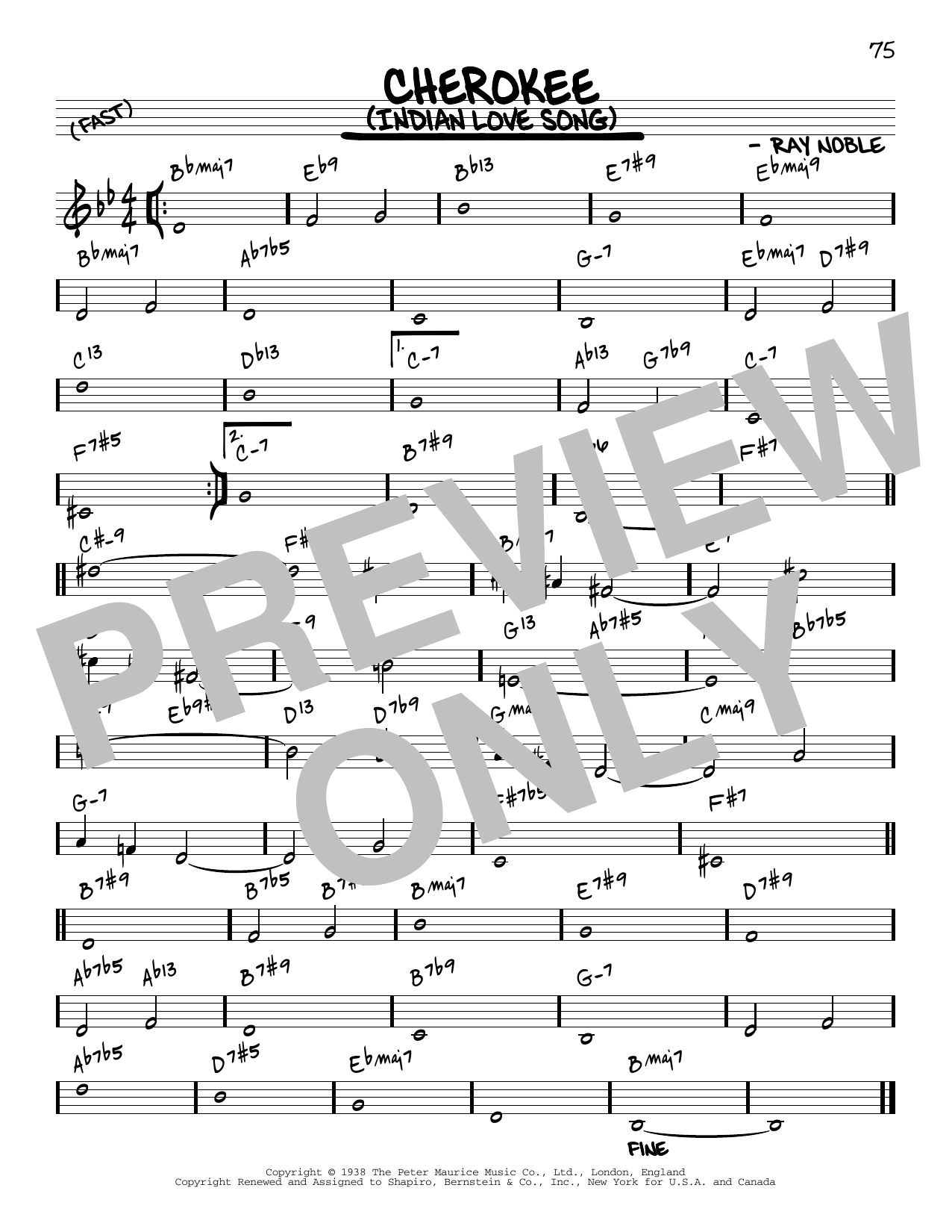 Ray Noble And His Orchestra Cherokee (Indian Love Song) [Reharmonized version] (arr. Jack Grassel) sheet music notes and chords arranged for Real Book – Melody & Chords