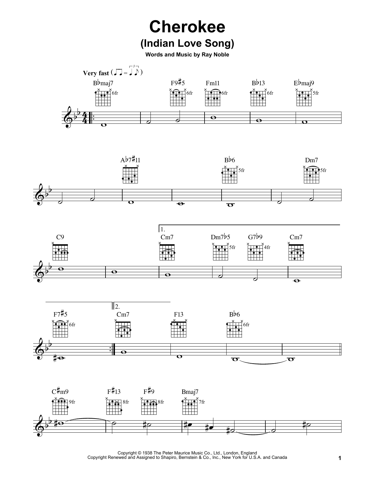 Ray Noble Cherokee (Indian Love Song) sheet music notes and chords. Download Printable PDF.