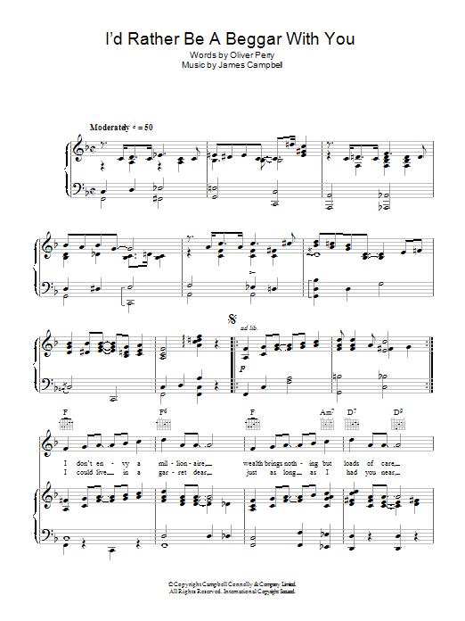 Learn to play Ray Noble I'd Rather Be A Beggar With You sheet music for Piano, Vocal & Guitar Chords in minutes. Price: 7.8900$ Ray Noble I'd Rather Be A Beggar With You sheet music notes and chords arranged for Piano, Vocal & Guitar Chords