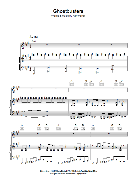 Ray Parker Jr. Ghostbusters sheet music notes and chords arranged for Piano, Vocal & Guitar Chords