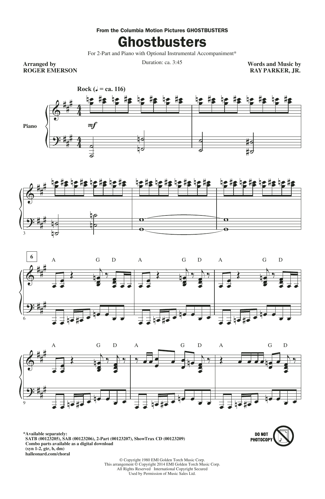 Ray Parker Jr. Ghostbusters (arr. Roger Emerson) sheet music notes and chords. Download Printable PDF.