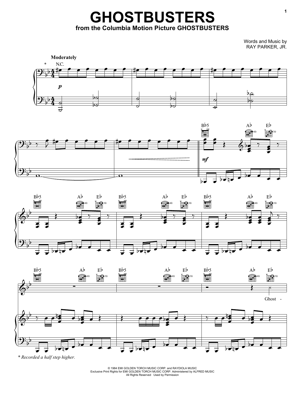 Ray Parker Jr. Ghostbusters sheet music notes and chords. Download Printable PDF.