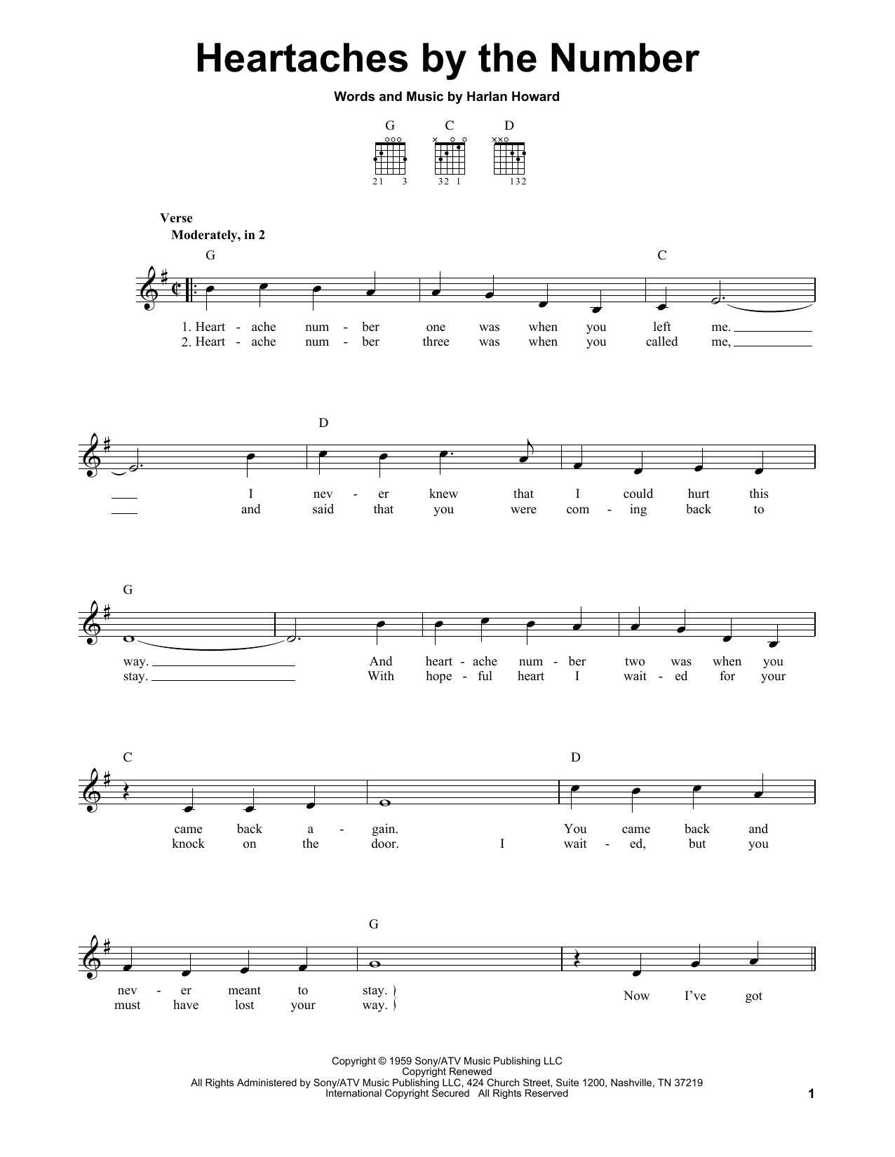 Ray Price Heartaches By The Number sheet music notes and chords. Download Printable PDF.