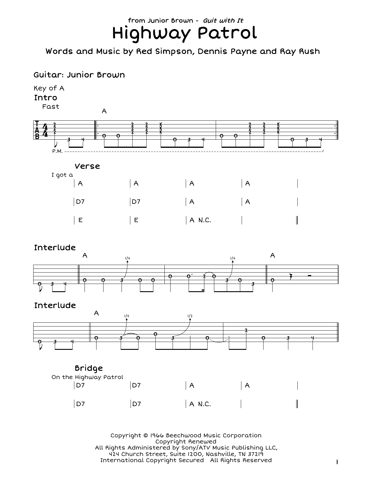 Ray Rush Highway Patrol sheet music notes and chords. Download Printable PDF.