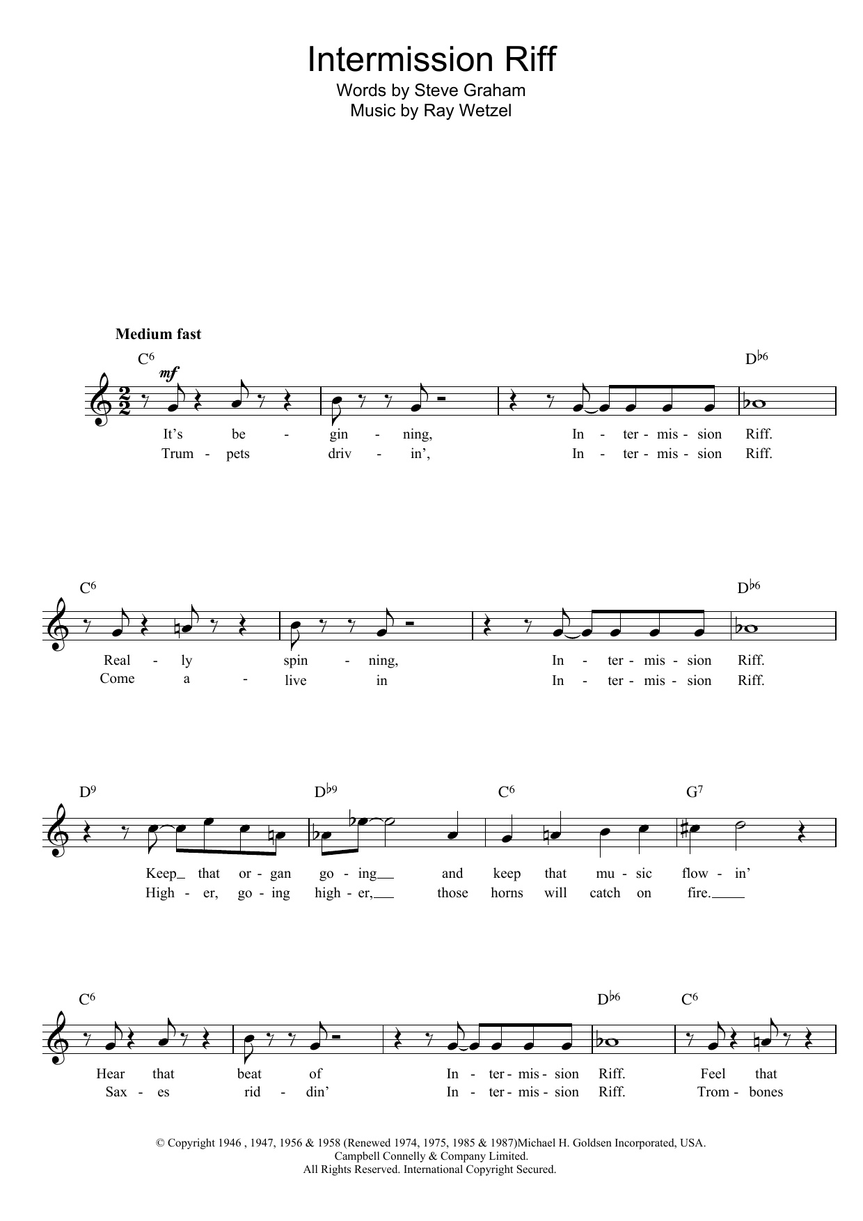 Ray Wetzel Intermission Riff sheet music notes and chords. Download Printable PDF.