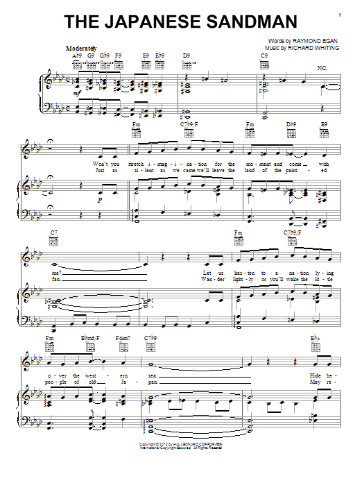 Learn to play Raymond Egan The Japanese Sandman sheet music for Real Book – Melody & Chords in minutes. Price: 5.9900$ Raymond Egan The Japanese Sandman sheet music notes and chords arranged for Real Book – Melody & Chords
