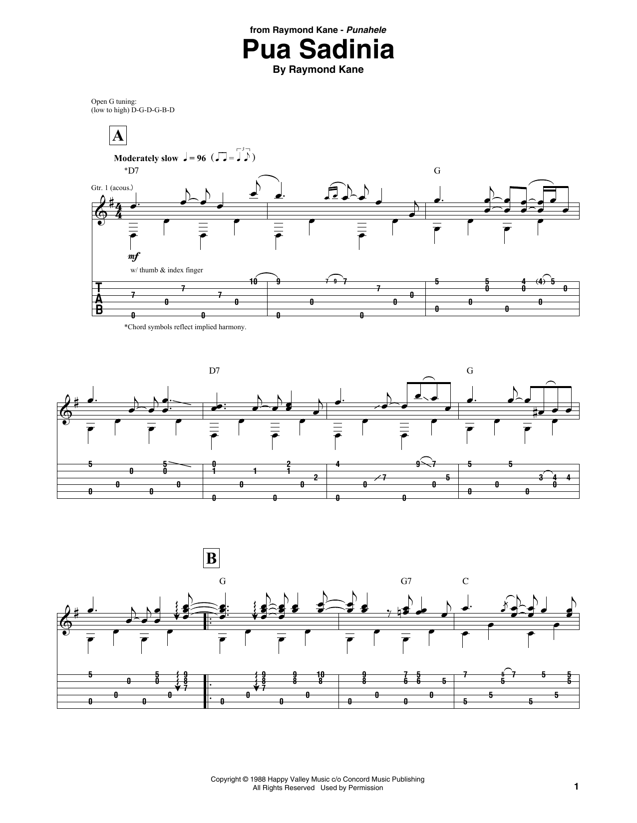 Raymond Kane Pua Sadinia sheet music notes and chords. Download Printable PDF.