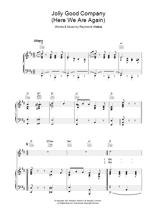 Learn to play Raymond Wallace Jolly Good Company sheet music for Lead Sheet / Fake Book in minutes. Price: 5.9900$ Raymond Wallace Jolly Good Company sheet music notes and chords arranged for Lead Sheet / Fake Book