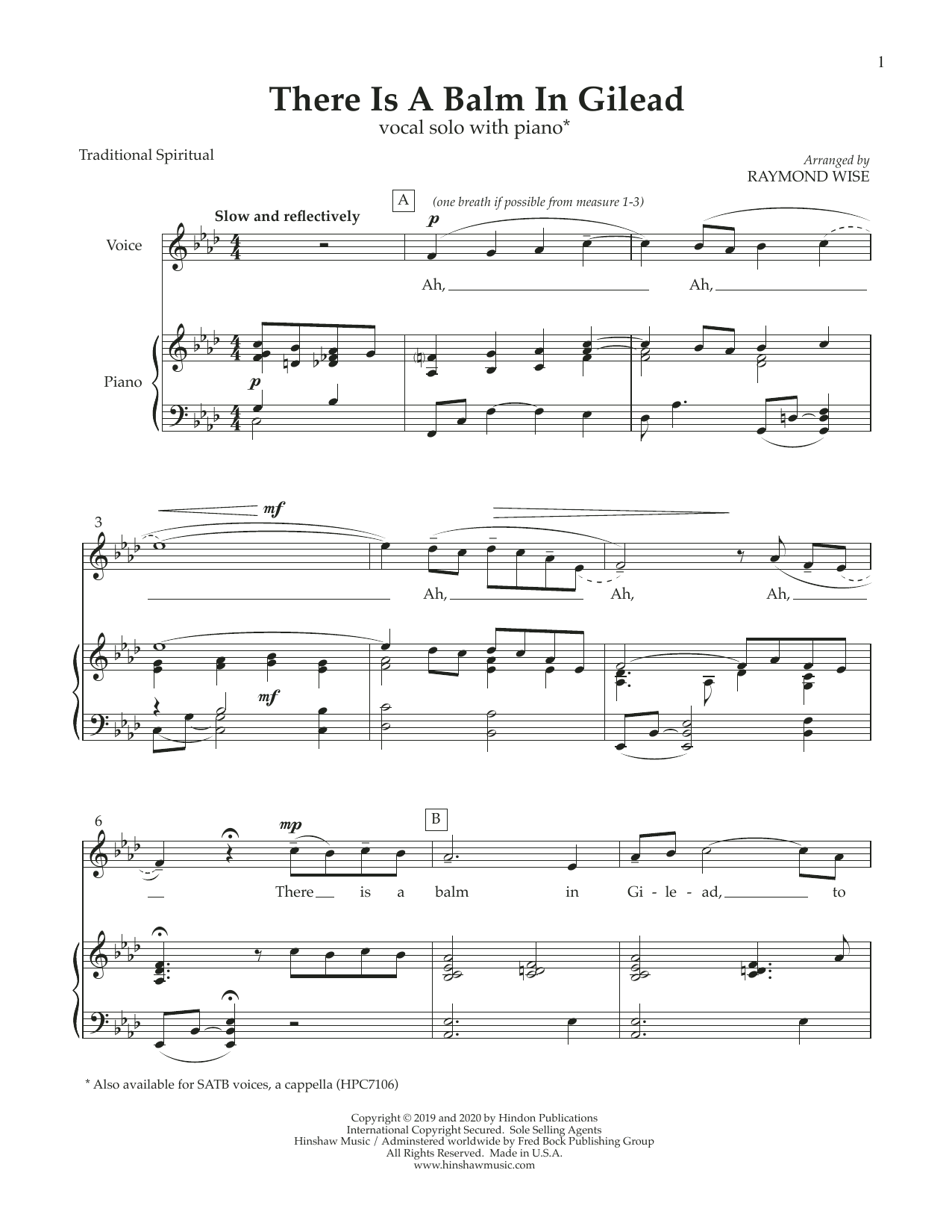 Raymond Wise There Is a Balm in Gilead sheet music notes and chords. Download Printable PDF.