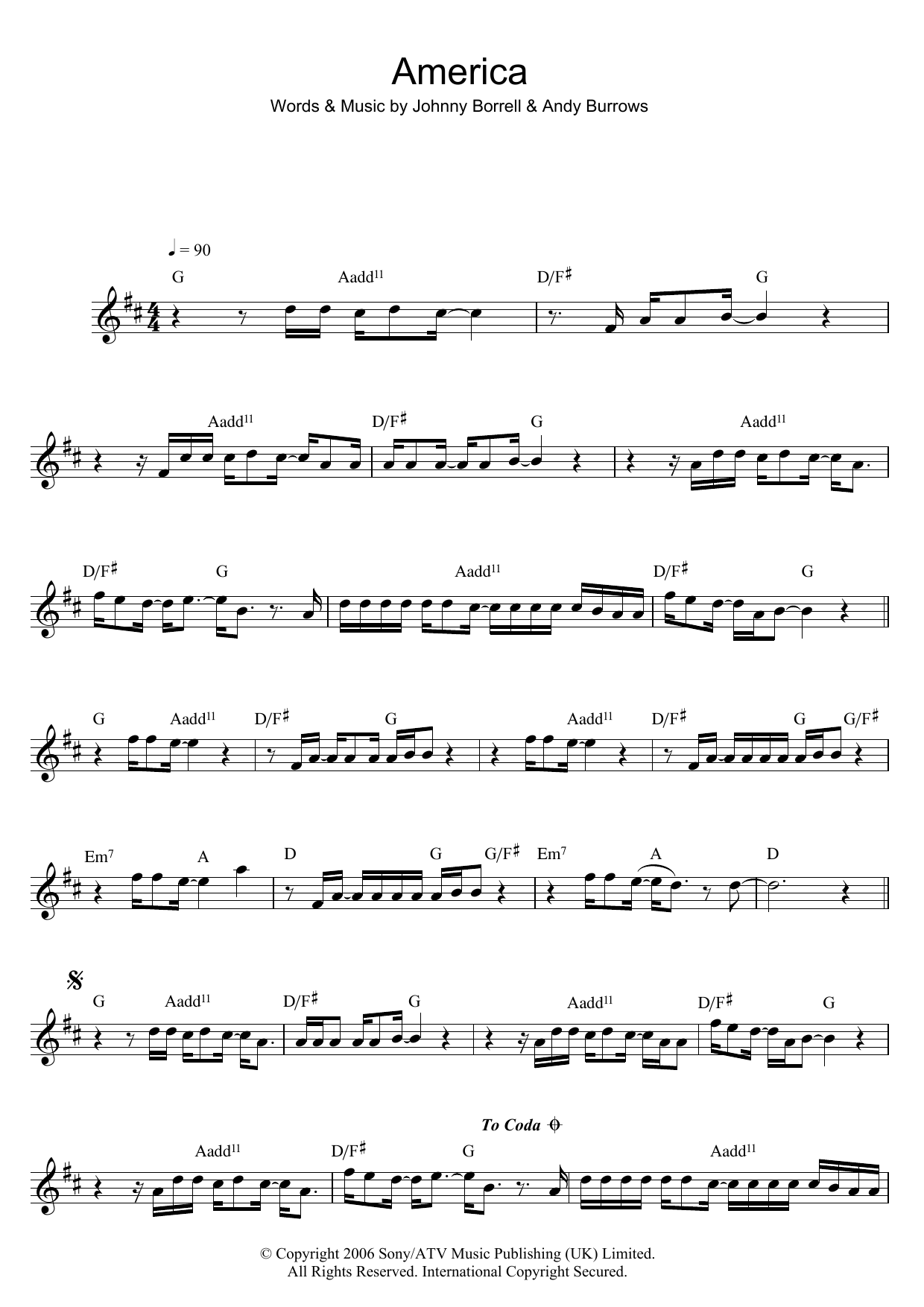 Razorlight America sheet music notes and chords. Download Printable PDF.