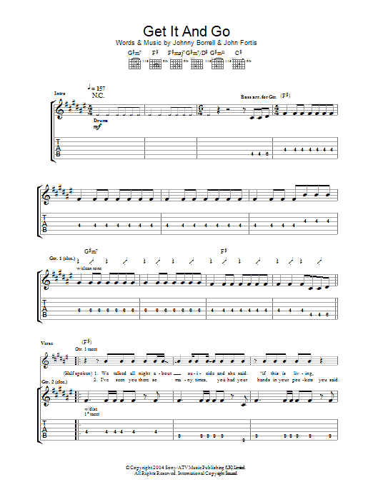 Learn to play Razorlight Get It And Go sheet music for Guitar Tab in minutes. Price: 7.8900$ Razorlight Get It And Go sheet music notes and chords arranged for Guitar Tab