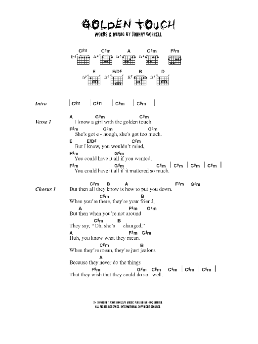 Razorlight Golden Touch sheet music notes and chords. Download Printable PDF.